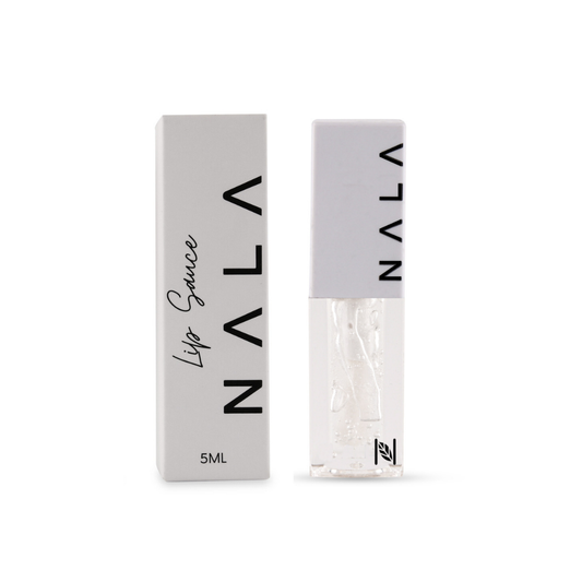 Close-up of NALA Clear Lip Sauce nourishing clear lip oil in transparent packaging